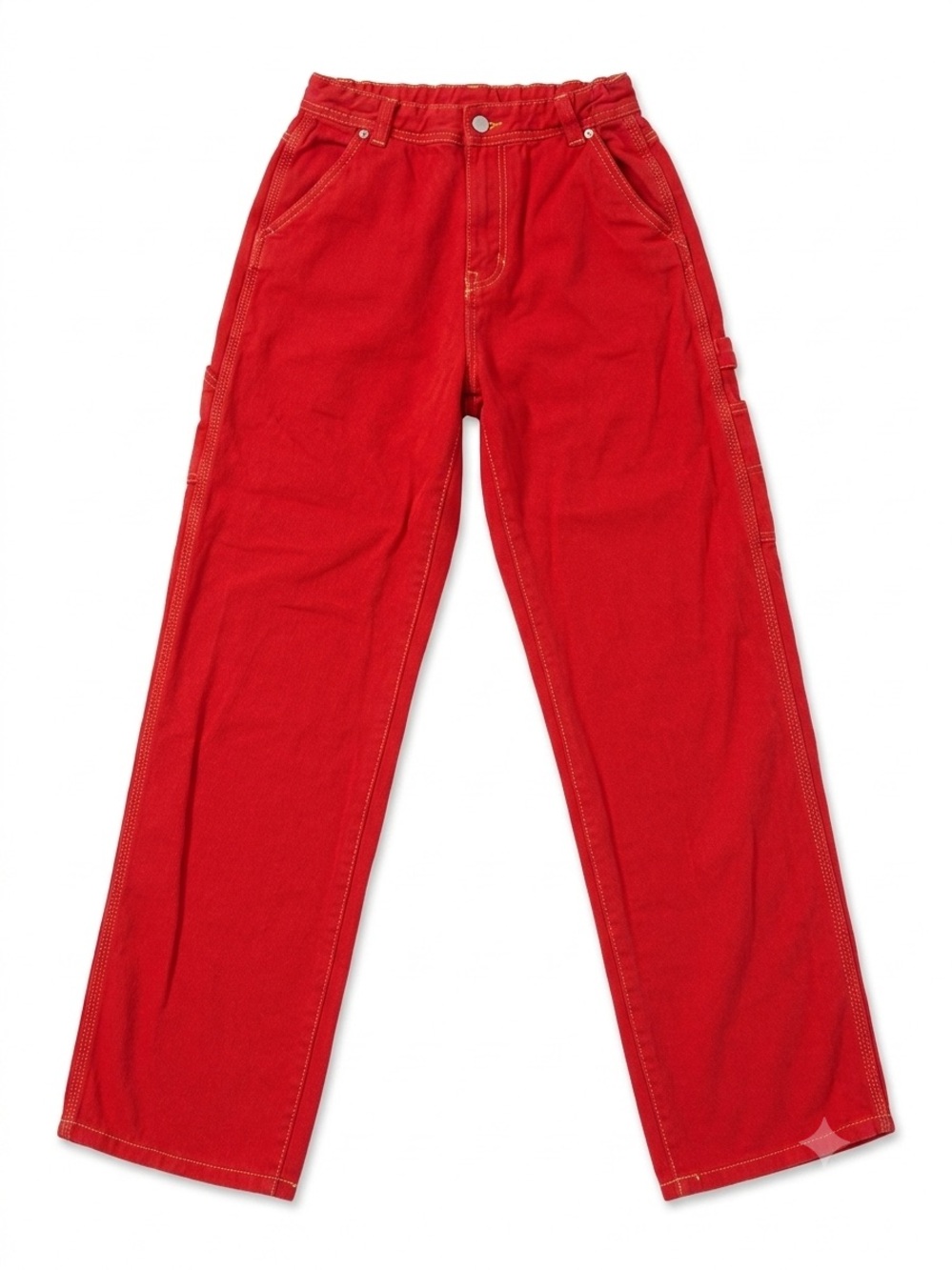 Pull&Bear Red Wide Leg Carpenter Pants Size 4 Contrast Stitch Utility